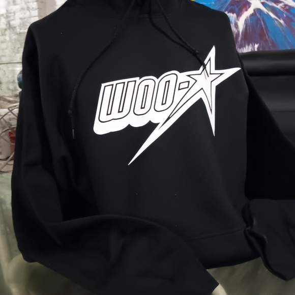 WOO-STAR HOODIE black with white print - Picture 2 of 3